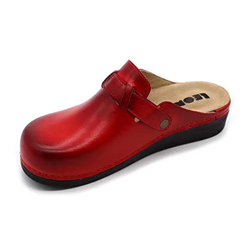 LEON 5000 Lederschuhe Clog Pantolette Komfortschuhe Hausschuhe, Damen, Rot, EU 36 von LEON