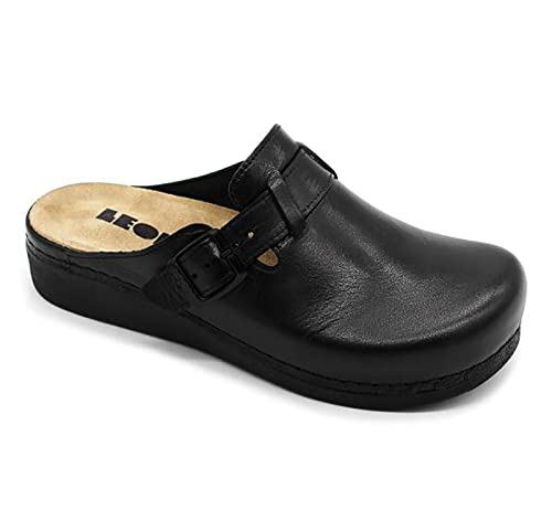 LEON 5000 Lederschuhe Clog Pantolette Komfortschuhe Hausschuhe, Damen, Schwarz, EU 37 von LEON