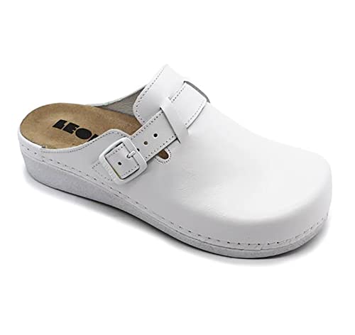 LEON 5000 Lederschuhe Clog Pantolette Komfortschuhe Hausschuhe, Damen, Weiß, EU 40 von LEON