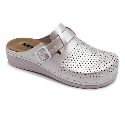 LEON 5001 Lederschuhe Clog Pantolette Komfortschuhe Hausschuhe, Damen, Perle, EU 38 von LEON