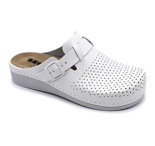 LEON 5001 Lederschuhe Clog Pantolette Komfortschuhe Hausschuhe, Damen, Weiß, EU 39 LEON 5001 Lederschuhe Clog Pantolette Komfortschuhe Hausschuhe, Damen, Weiß, EU 39 von LEON