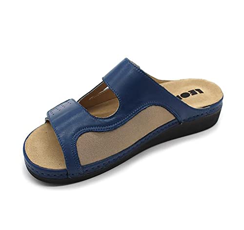 LEON 5010 Lederschuhe Sandalen Sandalette Clog Pantolette Komfortschuhe Hausschuhe, Damen, Blau, EU 37 von LEON