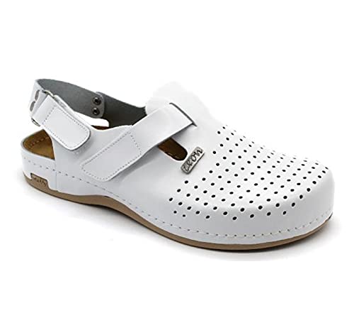 LEON 701 Lederschuhe Sandalen Sandalette Clog Pantolette Komfortschuhe Hausschuhe, Herren, Weiß, EU 46 von LEON