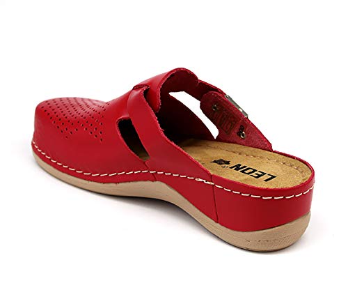 LEON 900 Komfortschuhe Lederschuhe Pantolette Hausschuhe Clog, Damen, Rot, EU 42 von LEON