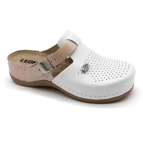 LEON 901 Komfortschuhe Lederschuhe Pantolette Hausschuhe Clog, Damen, Lachs, EU 38 von LEON