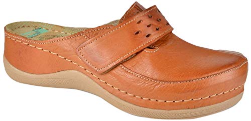 LEON 902 Komfortschuhe Lederschuhe Pantolette Clog Damen, Braun, EU 42 von LEON