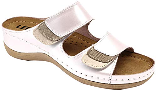 LEON 904 Komfortschuhe Lederschuhe Pantolette Hausschuhe Clog, Damen, Perle, EU 38 von LEON