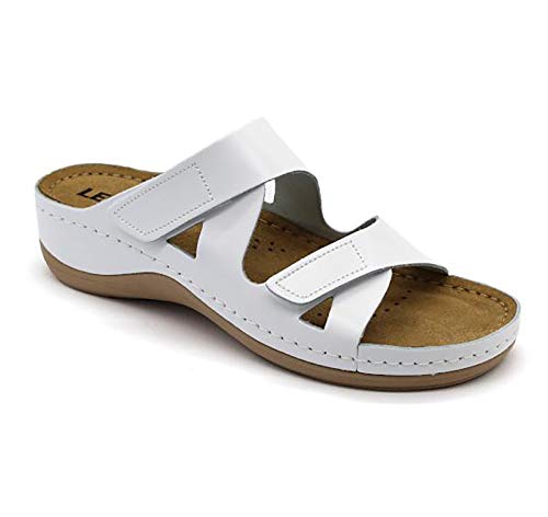 LEON 906 Sandalen Komfortschuhe Lederschuhe Pantolette Hausschuhe Clog, Damen, Weiß, EU 37 von LEON