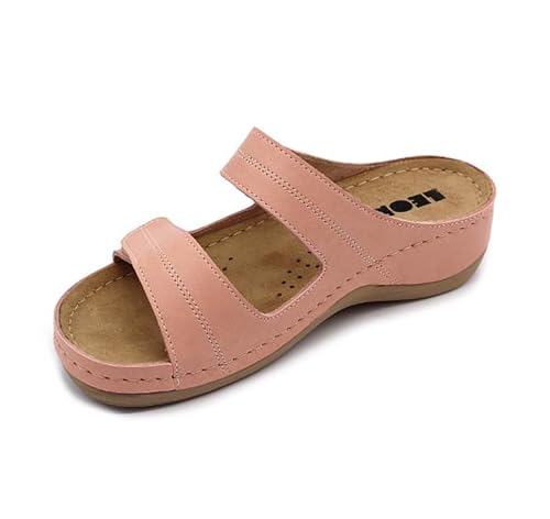 LEON 907 Lederschuhe Sandalen Sandalette Clog Pantolette Komfortschuhe Hausschuhe, Damen, Rose, EU 38 von LEON