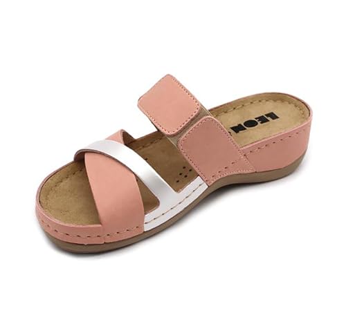 LEON 909 Lederschuhe Sandalen Sandalette Clog Pantolette Komfortschuhe Hausschuhe, Damen, Rose, EU 39 von LEON