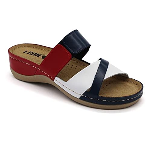 LEON 909 Lederschuhe Sandalen Sandalette Clog Pantolette Komfortschuhe Hausschuhe, Damen, Tommy, EU 40 von LEON