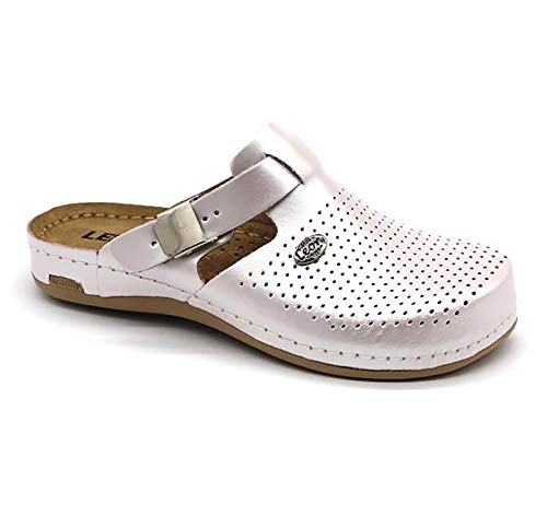 LEON 950 Komfortschuhe Lederschuhe Pantolette Hausschuhe Clog, Damen, Pink Perle, EU 39 von LEON