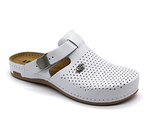 LEON 950 Komfortschuhe Lederschuhe Pantolette Hausschuhe Clog, Damen, Weiß, EU 39 von LEON