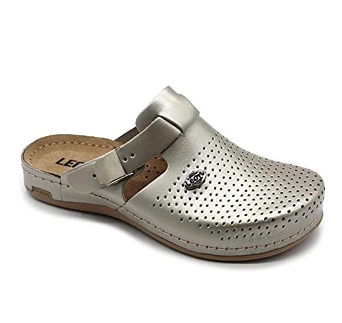 LEON 950 Lederschuhe Clog Pantolette Komfortschuhe Hausschuhe, Damen, Champagner, EU 38 von LEON