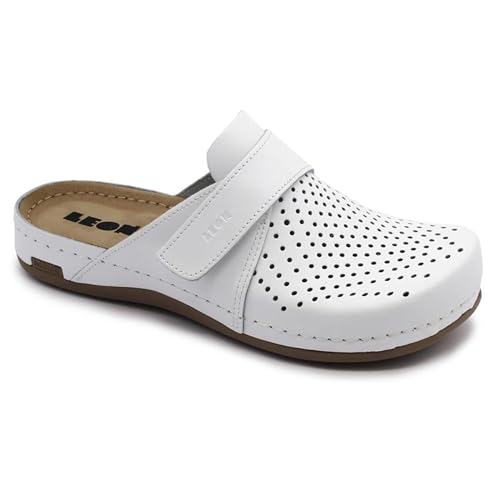 LEON 970 Clog Pantolette Komfortschuhe Hausschuhe, Damen, Weiß, EU 37 von LEON