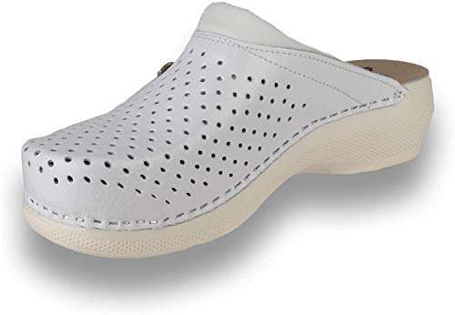LEON PU100 Komfortschuhe Lederschuhe Pantolette Clog Damen, Weiß, EU 40 von LEON