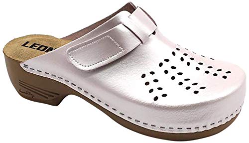 LEON PU161 Komfortschuhe Lederschuhe Pantolette Clog Damen, Perle, EU 38 von LEON
