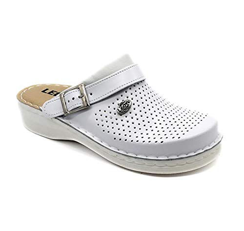 LEON V202M Komfortschuhe Lederschuhe Pantolette Hausschuhe Clog, Herren, Weiß, EU 45 von LEON
