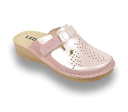 LEON V261 Komfortschuhe Lederschuhe Pantolette Clog Damen, Perle, EU 38 von LEON