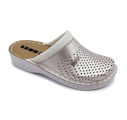LEON V262 Lederschuhe Clog Pantolette Komfortschuhe Hausschuhe, Damen, Perle, EU 40 von LEON