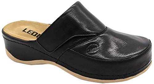 Leon 2019 Komfortschuhe Lederschuhe Pantolette Hausschuhe Clog, Damen, Schwarz, EU 40 von LEON