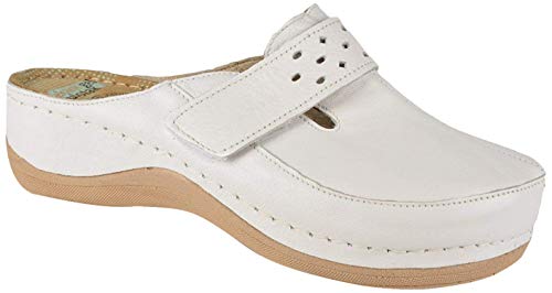 Leon 902 Komfortschuhe Lederschuhe Pantolette Clog Damen, Weiß, EU 40 von LEON