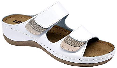 Leon 904 Komfortschuhe Lederschuhe Pantolette Hausschuhe Clog, Damen, Weiß, EU 37 von LEON