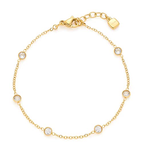 Leonardo Ciao Mini Armband, Armschmuck aus Edelstahl mit Glas-Kristallen, klar, gold, Anhänger, 17-19 cm, Anker-Kette, Damen Schmuck, 022920 von Leonardo Jewels