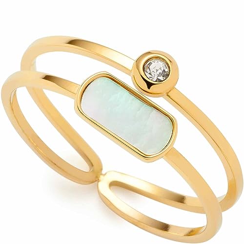 Leonardo Ciao Mela Damen Fingerring aus Edelstahl IP Gold, Doppel-Ring mit Glaskristall und Perlmutt Plättchen, Ringgröße 19, Schmuck Geschenk 023329 von Leonardo Jewels