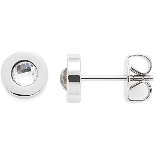 Leonardo Jewels Isa Ohrstecker, Ohrringe aus Edelstahl, Glas-Kristall Facetten-Schliff silber rund 7 mm, Plättchen-Stecker Damen Schmuck, 1 Paar, 022873 von Leonardo Jewels