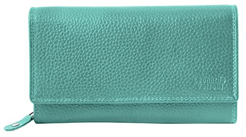 LEONARDI VERRELLI Damen-Geldbörse Leder RFID Querformat 9 x 17 cm 3000434 (türkis) von LEONARDO VERRELLI