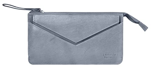 LEONARDO VERRELLI Damen-Geldbörse Clutch Portemonnaie Tasche Handtasche Echtleder 3000454 (Grau) von LEONARDO VERRELLI