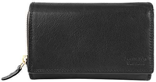 LEONARDO VERRELLI Damen-Geldbörse Echt Leder Format 15x9,5cm RFID Safe- 3000097 (Schwarz) von LEONARDO VERRELLI