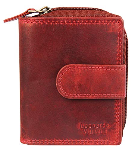 LEONARDO VERRELLI Damen - Geldbörse Echt Leder Portemonnaie RFID Schutz 10 x 12 x 3 cm 3000289 (Rot) von LEONARDO VERRELLI