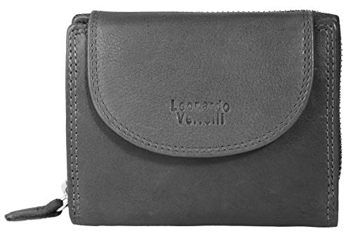LEONARDO VERRELLI Damen – Geldbörse aus Echt Leder RFID Safe 10 x 12 x 3,5 cm 3000095 (Grau) von LEONARDO VERRELLI