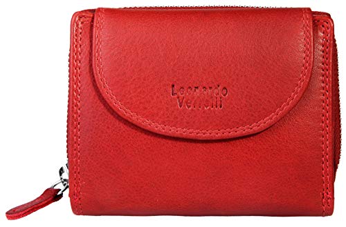 LEONARDO VERRELLI Damen – Geldbörse aus Echt Leder RFID Safe 10 x 12 x 3,5 cm 3000095 (Rot) von LEONARDO VERRELLI