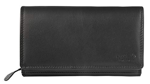 LEONARDO VERRELLI Damen – Geldbörse aus Echt Leder RFID Safe 17 x 9,5 x 4,5 cm 3000099 (Schwarz) von LEONARDO VERRELLI