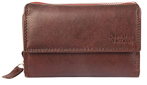LEONARDO VERRELLI Damen - Geldbörse aus Echtleder Braun 14 x 9 cm RFID Schutz Portemonnaie 3000093 von LEONARDO VERRELLI