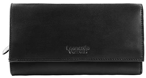 LEONARDO VERRELLI Damen Geldbörse aus Echtleder Schwarz Format 18 x 10 cm von LEONARDO VERRELLI