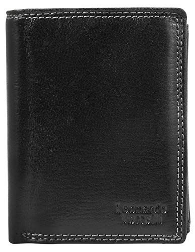 LEONARDO VERRELLI Herren - Geldbörse Echt Leder Portemonnaie RFID Safe 10 x 12 x 2 cm 3000337 (Schwarz) von LEONARDO VERRELLI