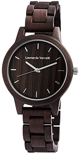 LEONARDO VERRELLI Herren-Uhr Holz Gliederarmband Faltschließe Analog Quarz 2800033 (Sandelholz Dunkelbraun) von LEONARDO VERRELLI