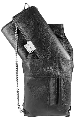 LEONARDO VERRELLI Kellner Geldbörse aus Leder, Kellnerbörse, Geldbeutel, Damen Herren Portemonnaie mit oder ohne Holster, Steck-Tasche, mit Kette und großem Münzfach (Nappaleder - Schwarz) von LEONARDO VERRELLI