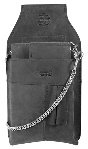 LEONARDO VERRELLI Kellner-Geldbörse aus Leder mit großem Münzfach Damen Herren Portemonnaie mit oder ohne Holster und Kette (Schwarz) von LEONARDO VERRELLI
