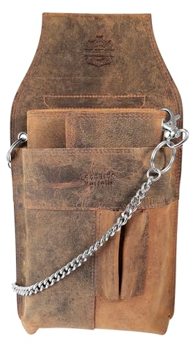 LEONARDO VERRELLI Kellner-Geldbörse aus Leder mit großem Münzfach Damen Herren Portemonnaie mit oder ohne Holster und Kette (Braun) von LEONARDO VERRELLI
