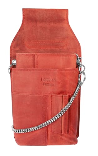 LEONARDO VERRELLI Kellner-Geldbörse aus Leder mit großem Münzfach Damen Herren Portemonnaie mit oder ohne Holster und Kette (Rot) von LEONARDO VERRELLI