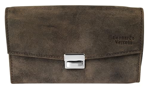 LEONARDO VERRELLI Kellnergeldbörse aus Rindsleder, 17 x 10,5 x 4,3 cm, mit 5 Scheinfächern, Münz-, Kartenfächern & Außenfach, Steckverschluss, Portemonnaie (Dunkelbraun OHNE Tasche) von LEONARDO VERRELLI