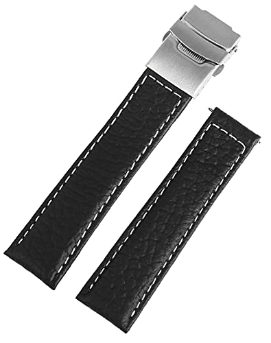 LEONARDO VERRELLI-Uhrenarmband Ersatz Echt Leder Breite 18-22 mm Faltschließe (Stegbreite: 22 mm, schwarz weiß) von LEONARDO VERRELLI