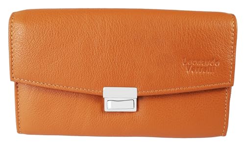 LEONARDO VERRELLI Kellnergeldbörse aus Rindsleder, 17 x 10,5 x 4,3 cm, mit 5 Scheinfächern, Münz-, Kartenfächern & Außenfach, Steckverschluss, Portemonnaie (Cognac OHNE Tasche) von LEONARDO VERRELLI