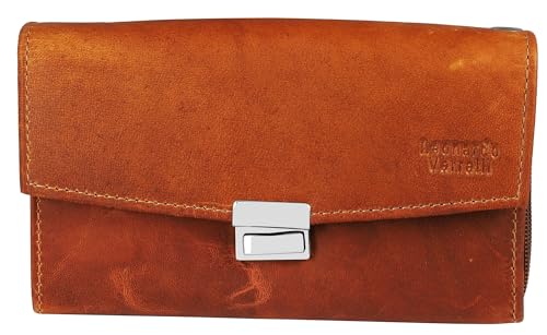 LEONARDO VERRELLI Kellnergeldbörse aus Rindsleder, 17 x 10,5 x 4,3 cm, mit 5 Scheinfächern, Münz-, Kartenfächern & Außenfach, Steckverschluss, Portemonnaie (Tan OHNE Tasche) von LEONARDO VERRELLI