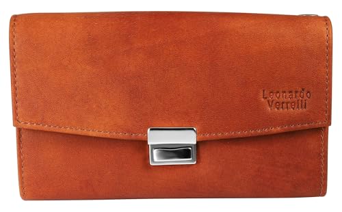 LEONARDO VERRELLI Kellnergeldbörse aus Rindsleder, 17 x 10,5 x 4,3 cm, mit 5 Scheinfächern, Münz-, Kartenfächern & Außenfach, Steckverschluss, Portemonnaie (Cognac2 OHNE Tasche) von LEONARDO VERRELLI